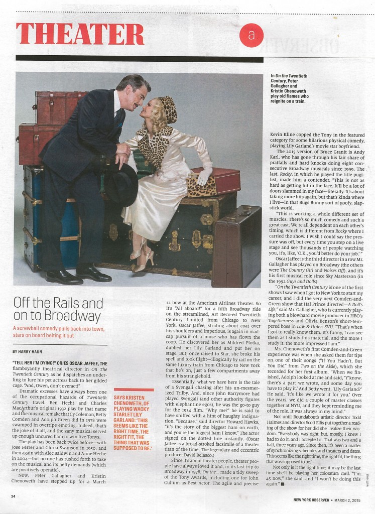 Krisitn Chenoweth - NEW YORK OBSERVER - Feb 25, 2015