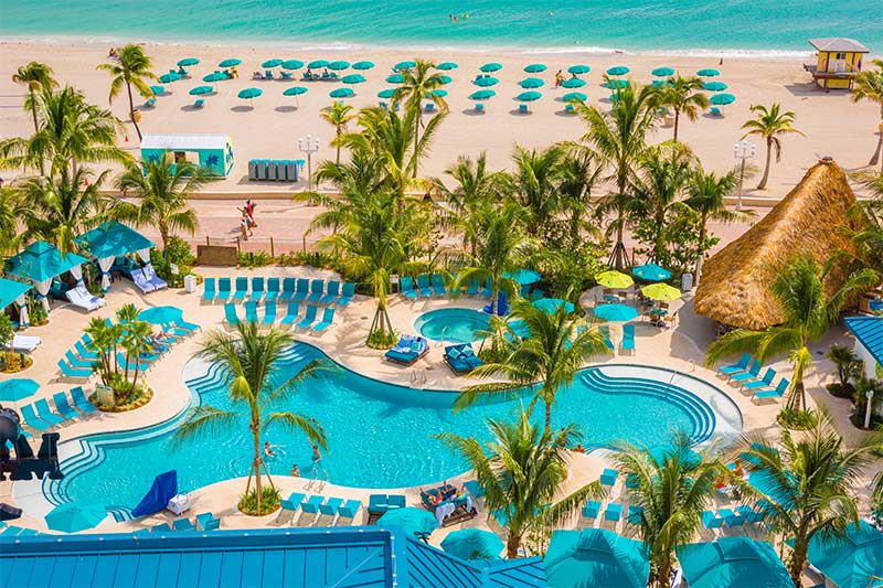 The pool and beach at Margaritaville Hollywood Beach Resort